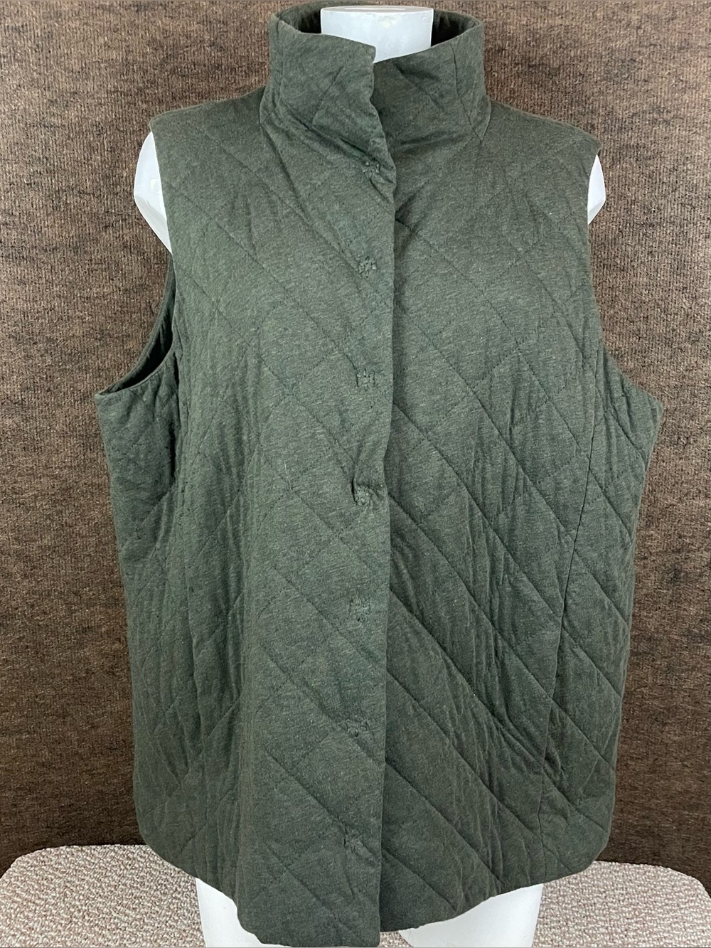 Eileen Fisher Vest 2X Green Quilted Snap Front Outerwear Pockets 100% Cotton R2